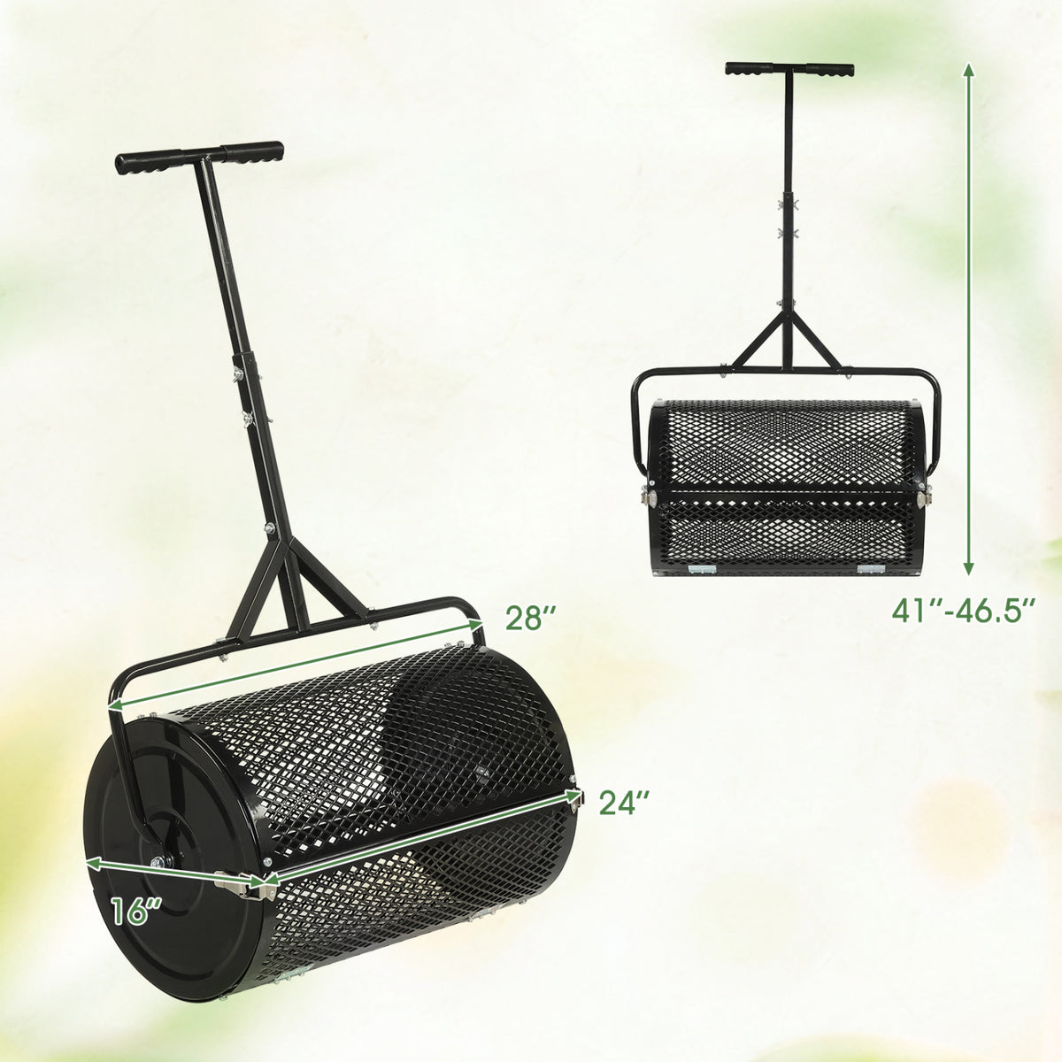 24 Inch Compost Spreader with T-Handle - Black