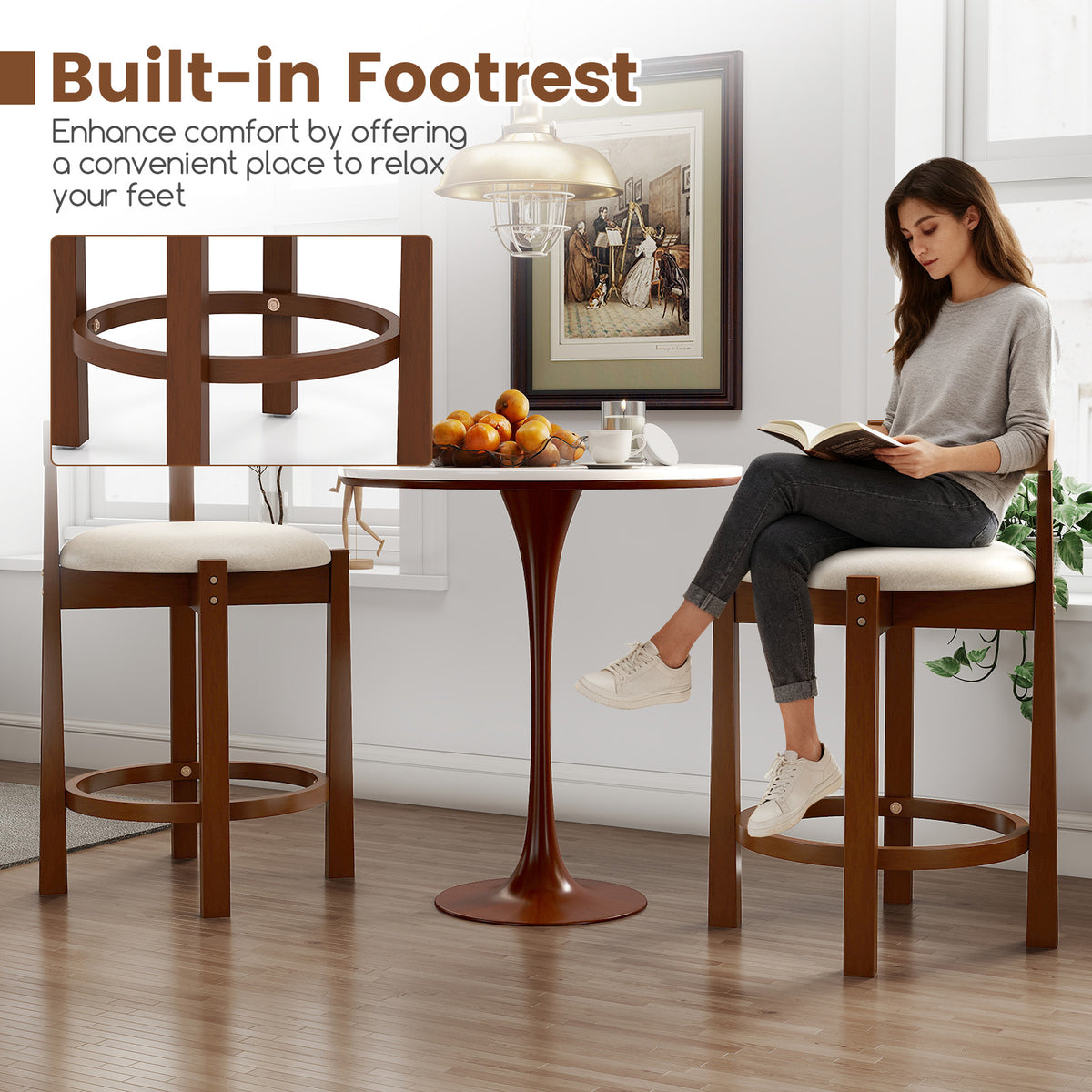 24 Inch Counter Height Bar Stools Set of 2, Brown Teddy Velvet