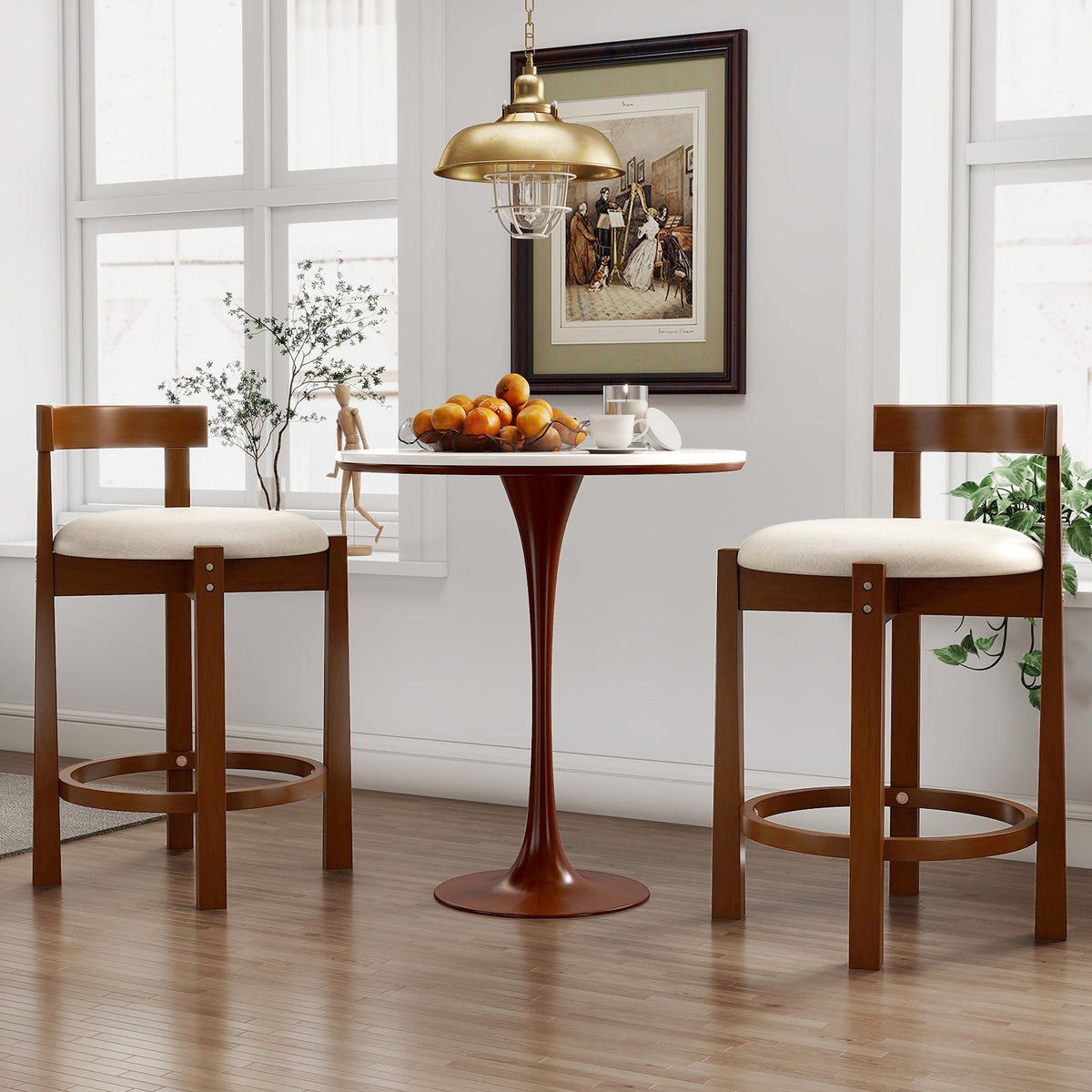 24 Inch Counter Height Bar Stools Set of 2, Brown Teddy Velvet