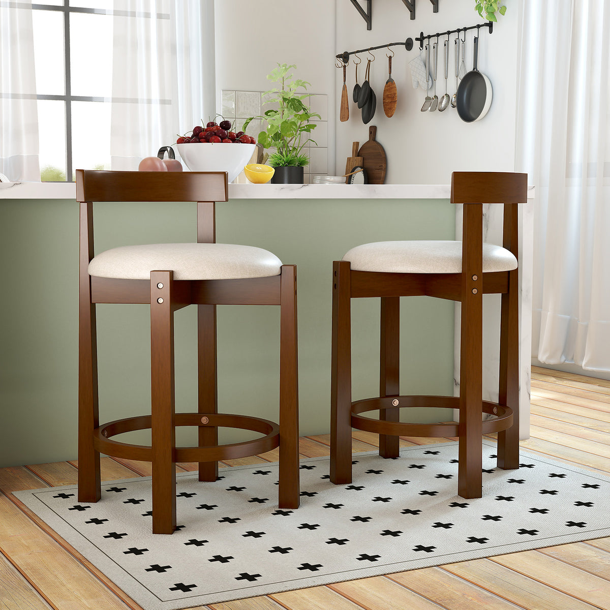 24 Inch Counter Height Bar Stools Set of 2, Brown Teddy Velvet