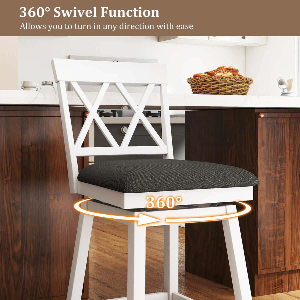 24 Inch Counter Height Barstool with Backrest, White