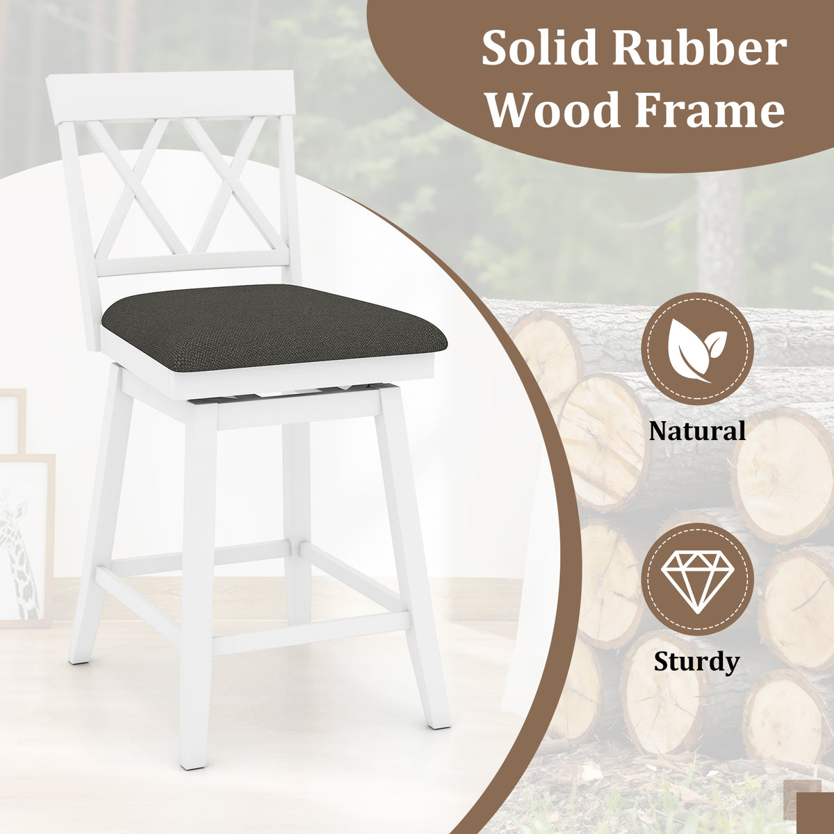24 Inch Counter Height Barstool with Backrest, White