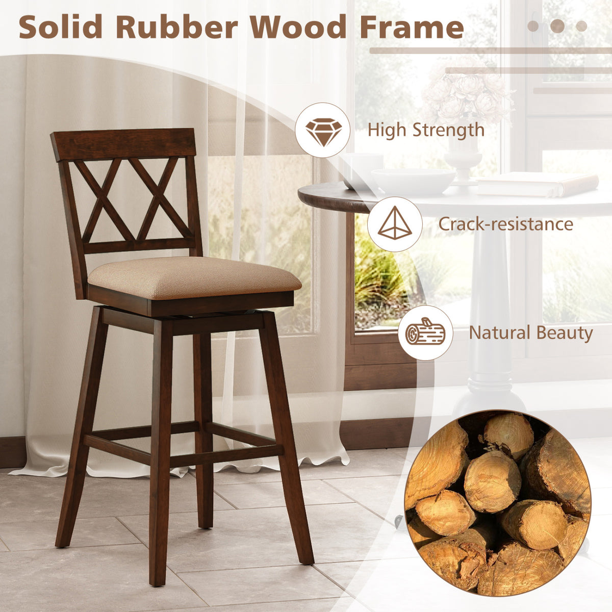 Counter Height Barstools Set of 2 with Backrest, Oak - 29 Inches
