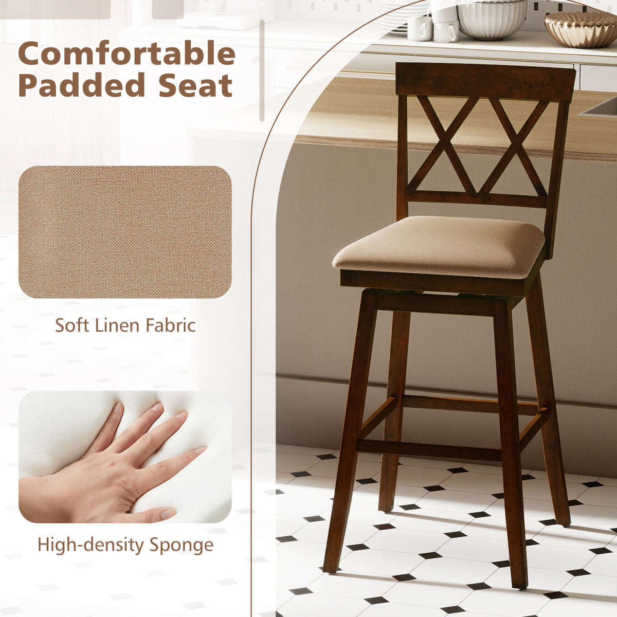 Counter Height Barstools Set of 2 with Backrest, Oak - 29 Inches