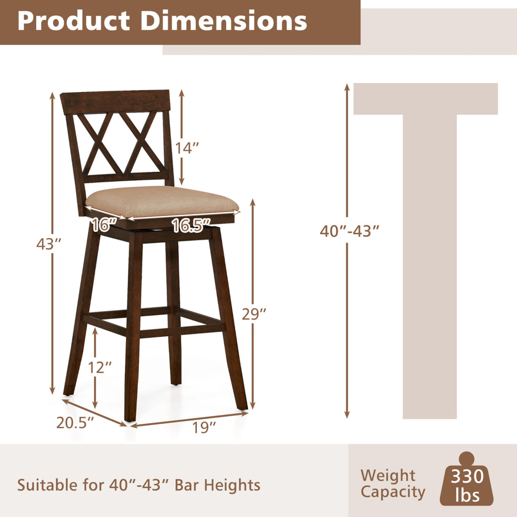 Counter Height Barstools Set of 2 with Backrest, Oak - 29 Inches
