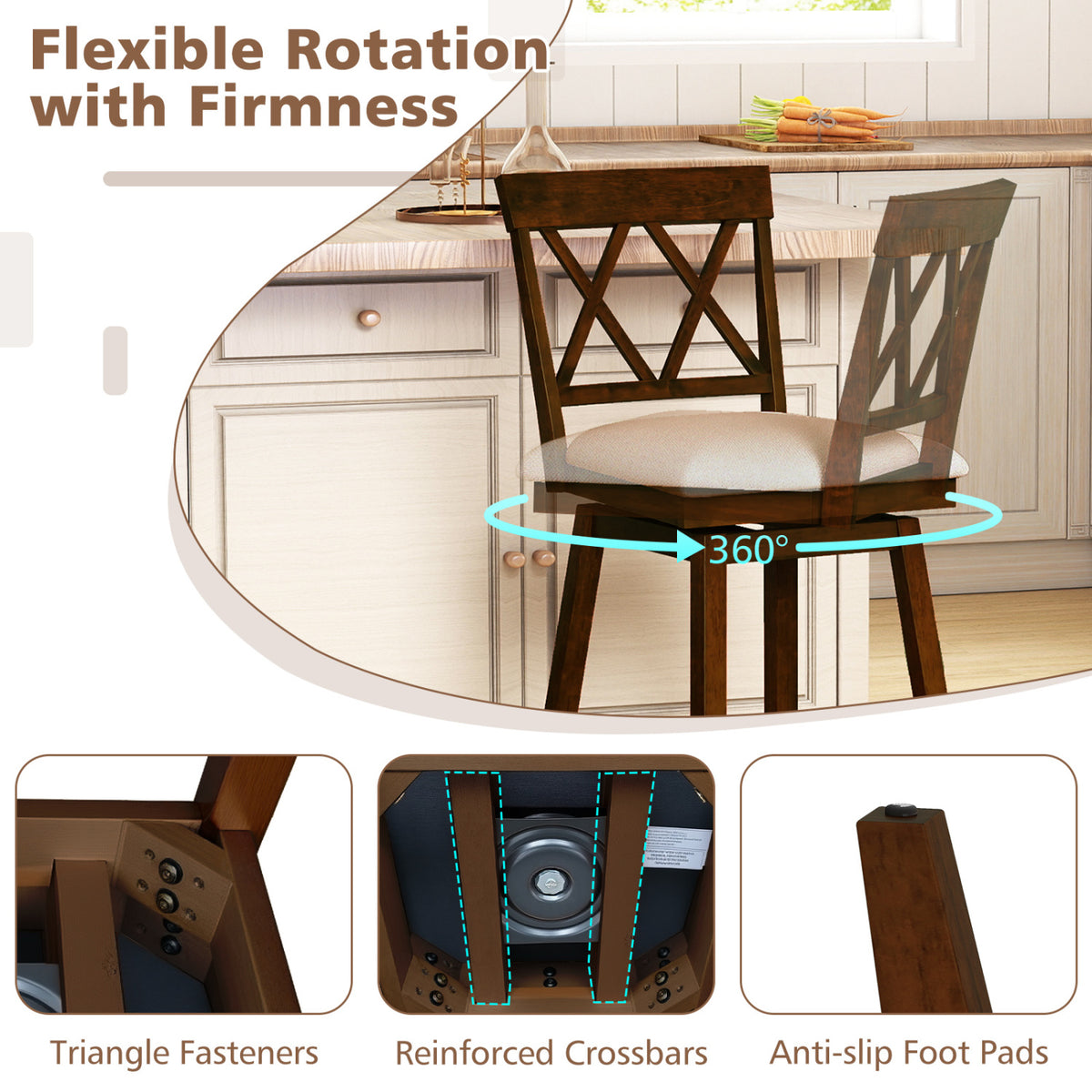 24 Inch Counter Height Bar Stools Set of 4, Oak - 29 inches