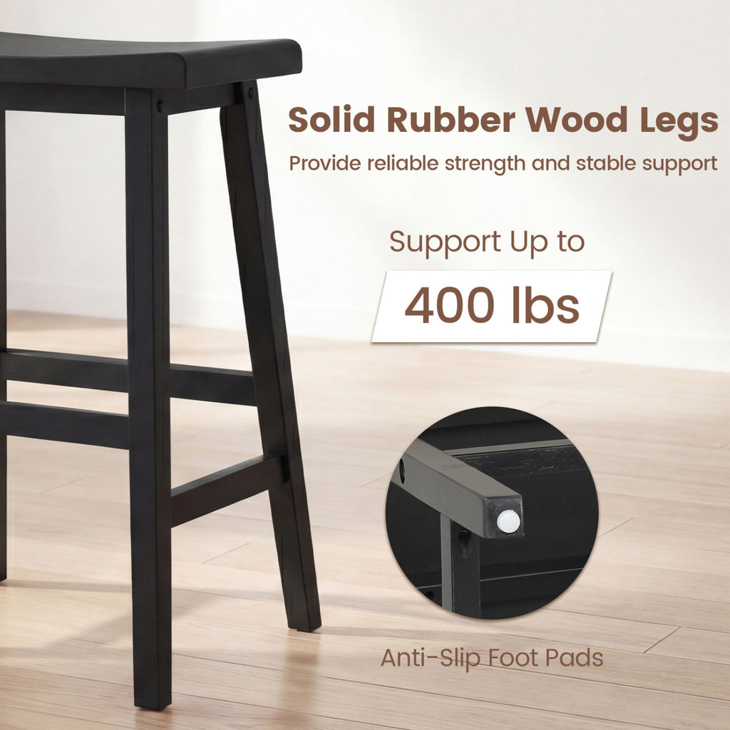 24-Inch Counter Height Stools, Saddle Seat, Set of 2 - Black