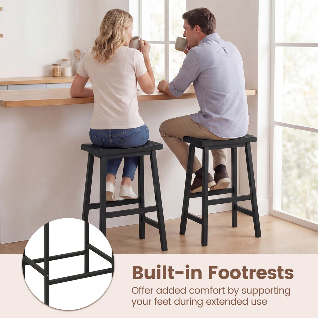 24-Inch Counter Height Stools, Saddle Seat, Set of 2 - Black