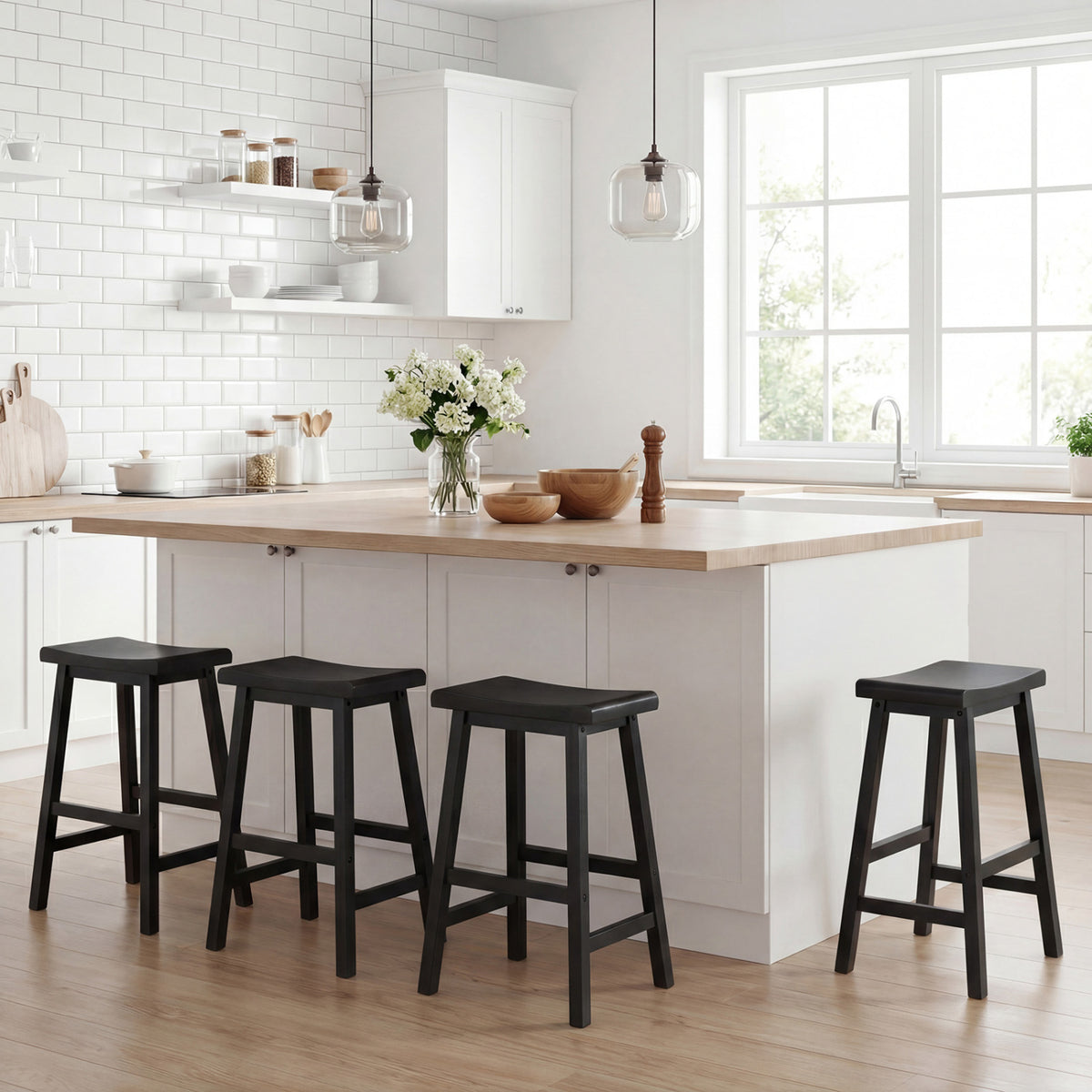 24 Inch Counter Height Bar Stools Set of 2 - Black