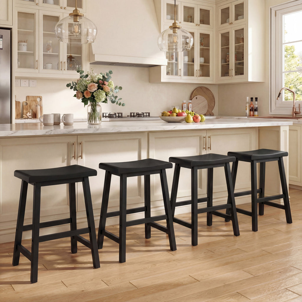 24-Inch Counter Height Stools, Saddle Seat, Set of 2 - Black