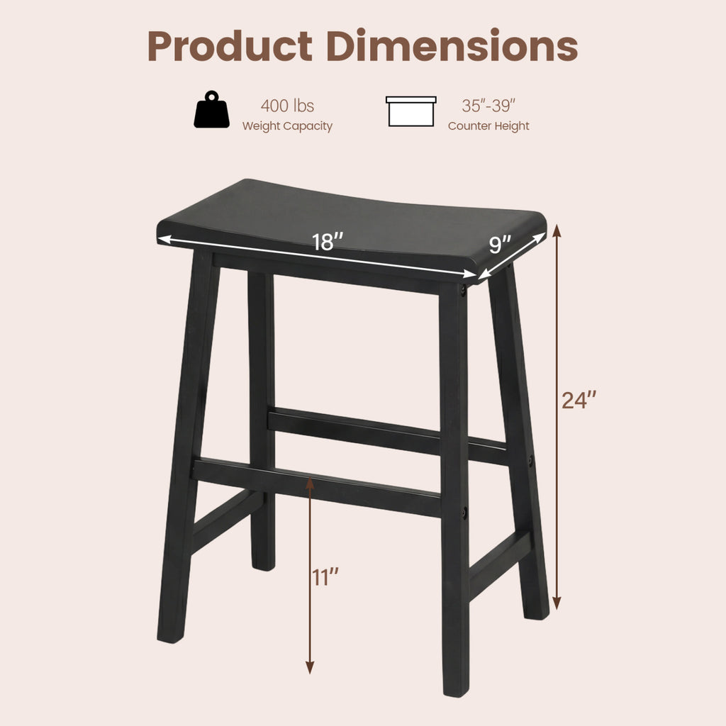 24 Inch Counter Height Bar Stools Set of 2 - Black