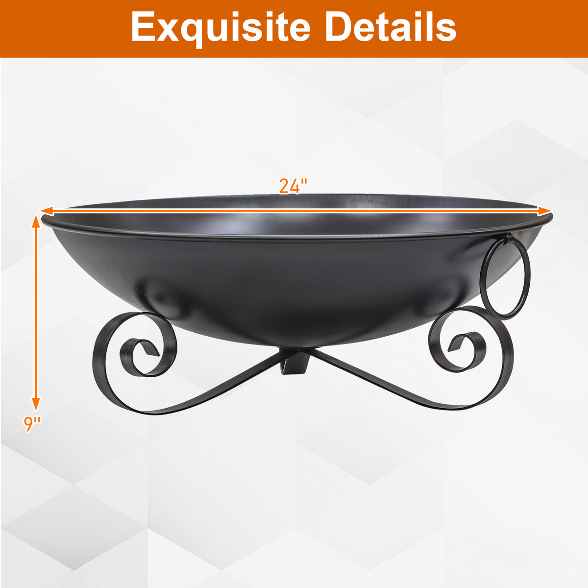 24 Inch Fire Pit Bowl - Heavy-Duty Metal Wood-Burning Firepit