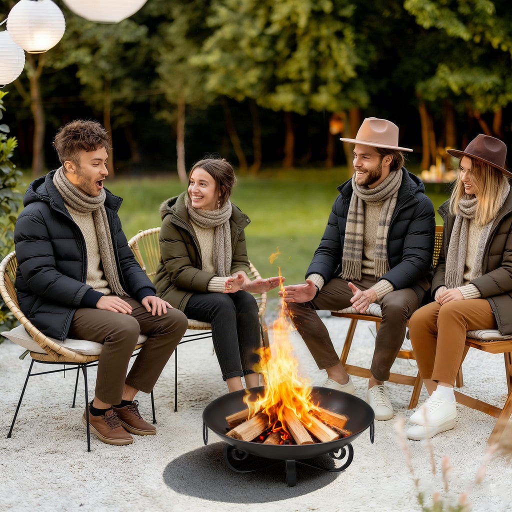24 Inch Fire Pit Bowl - Heavy-Duty Metal Wood-Burning Firepit