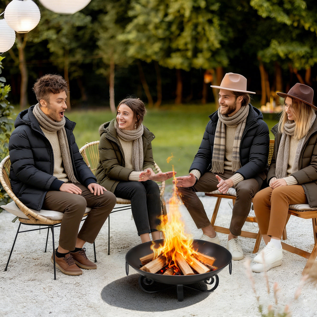 24 Inch Fire Pit Bowl - Heavy-Duty Metal Wood-Burning Firepit