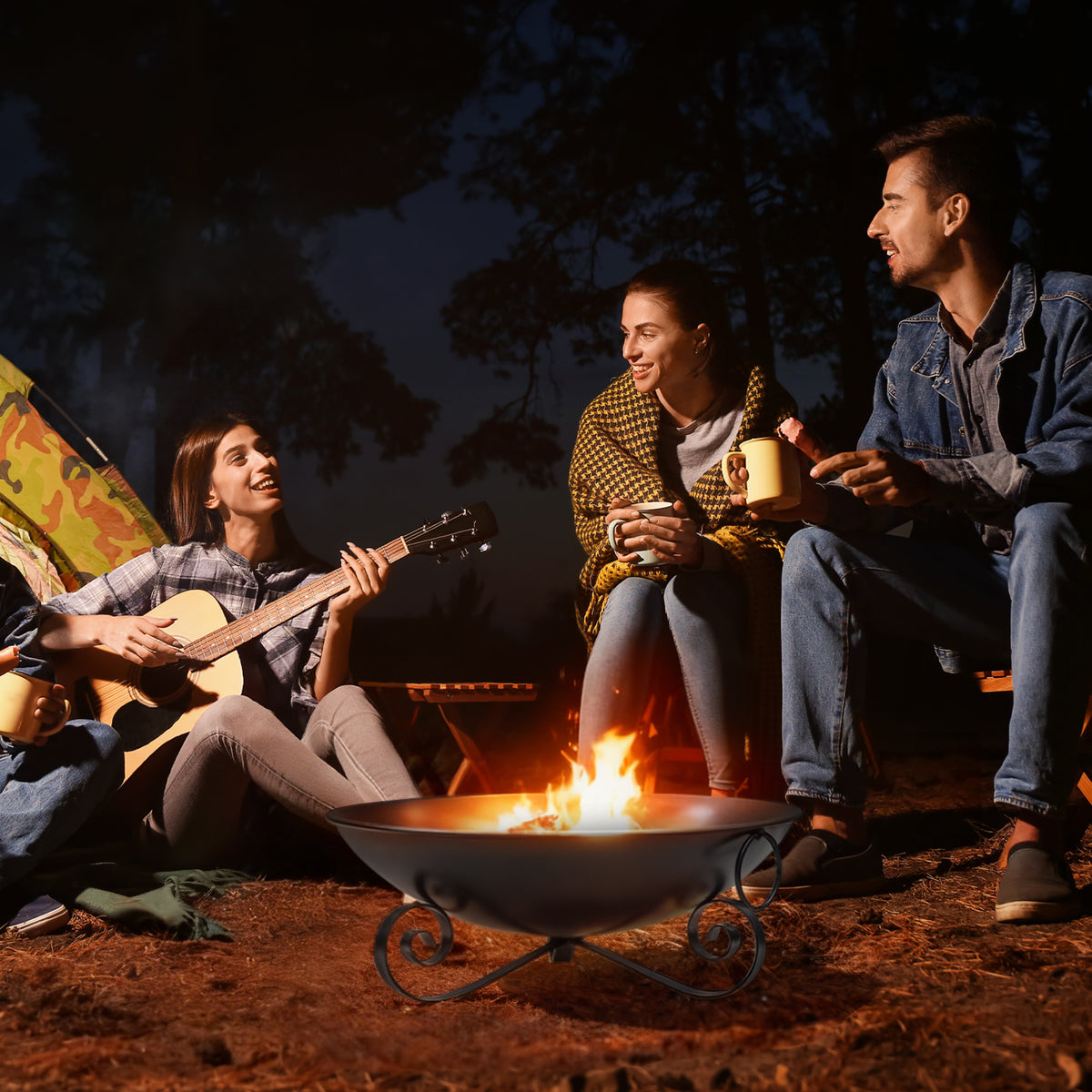 24 Inch Fire Pit Bowl - Heavy-Duty Metal Wood-Burning Firepit