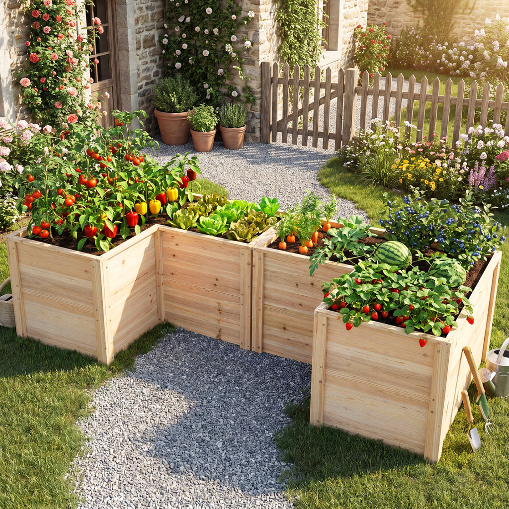 24 Inch L-Shaped Wooden Raised Garden Bed with Open-Ended Base