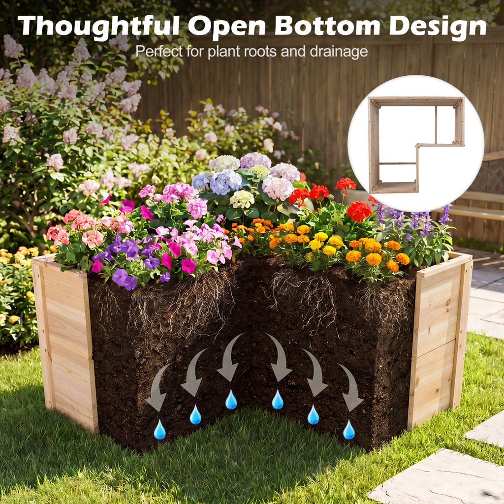 24 Inch L-Shaped Wooden Raised Garden Bed with Open-Ended Base
