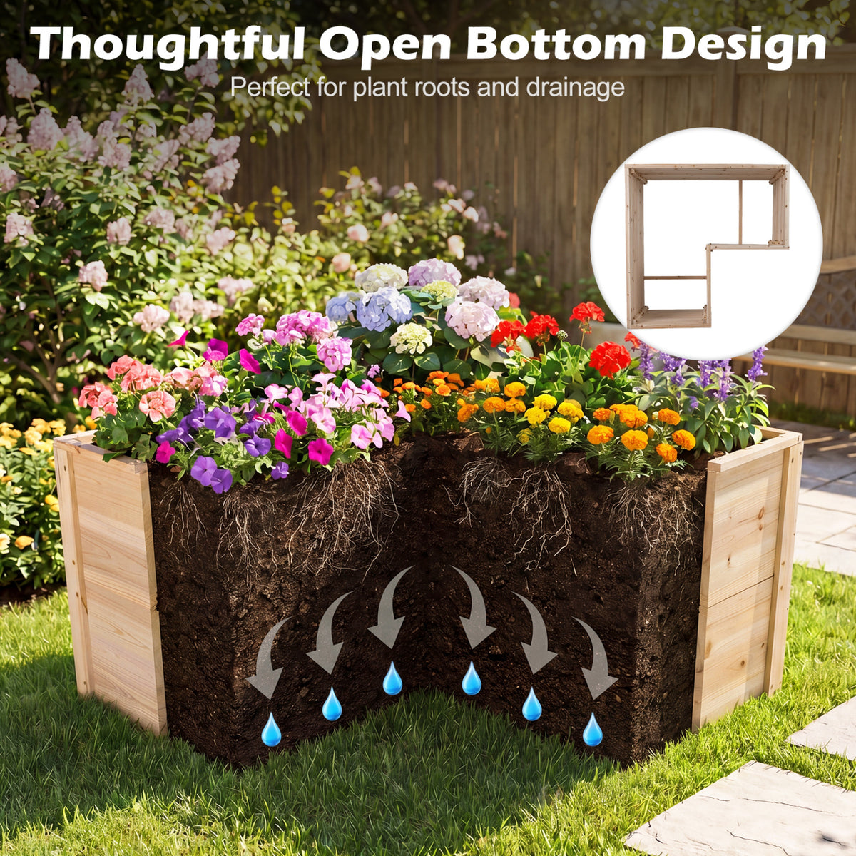 24 Inch L-Shaped Wooden Raised Garden Bed with Open-Ended Base