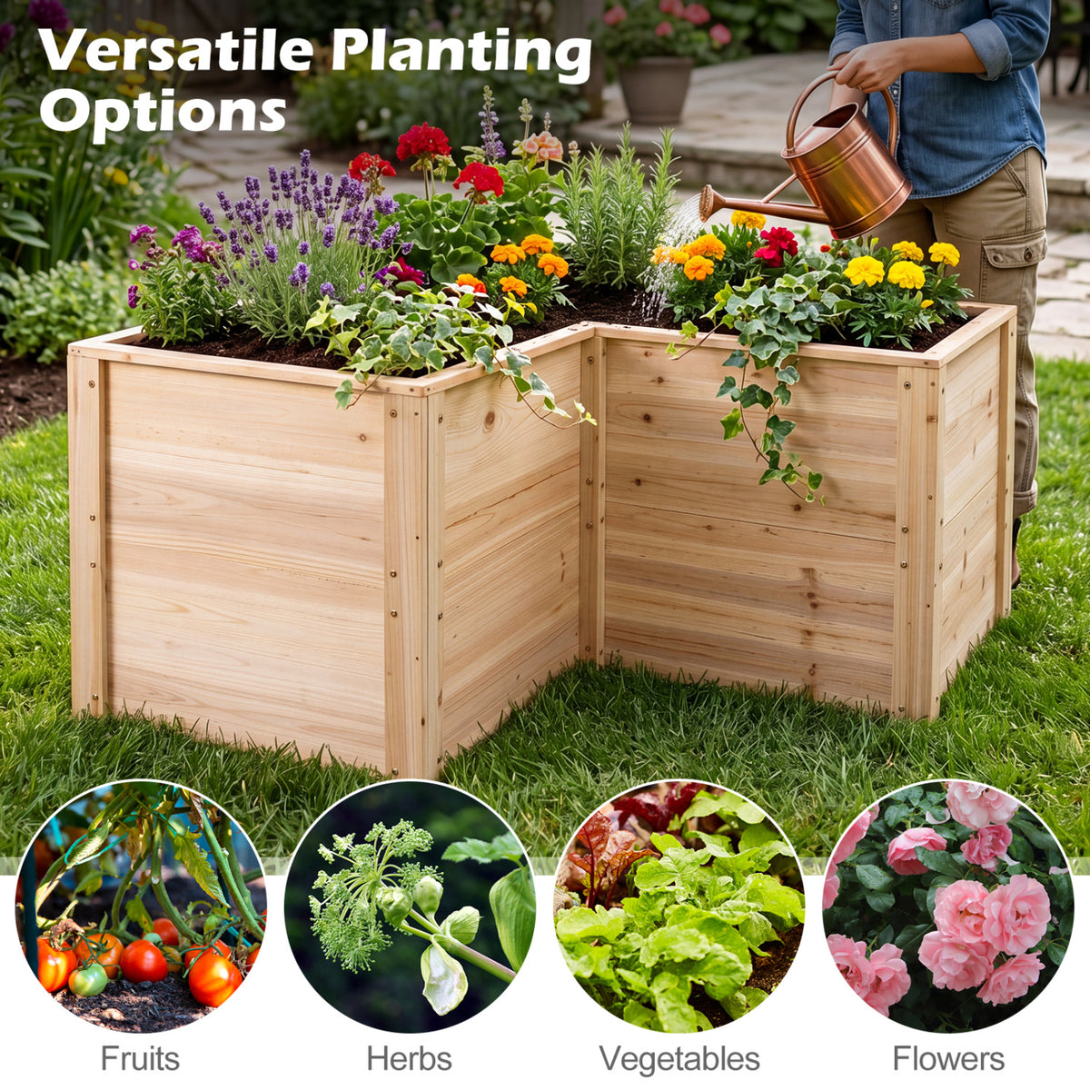 24 Inch L-Shaped Wooden Raised Garden Bed with Open-Ended Base