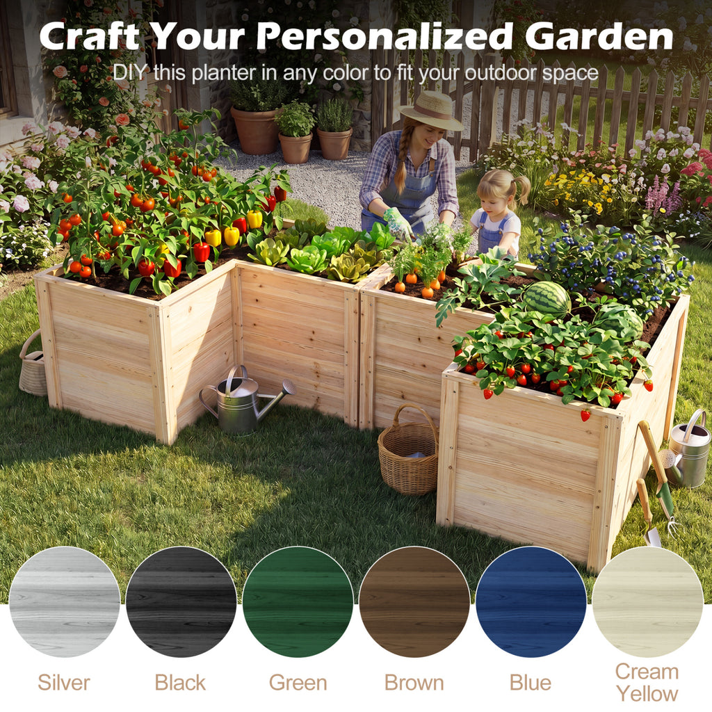 24 Inch L-Shaped Wooden Raised Garden Bed with Open-Ended Base