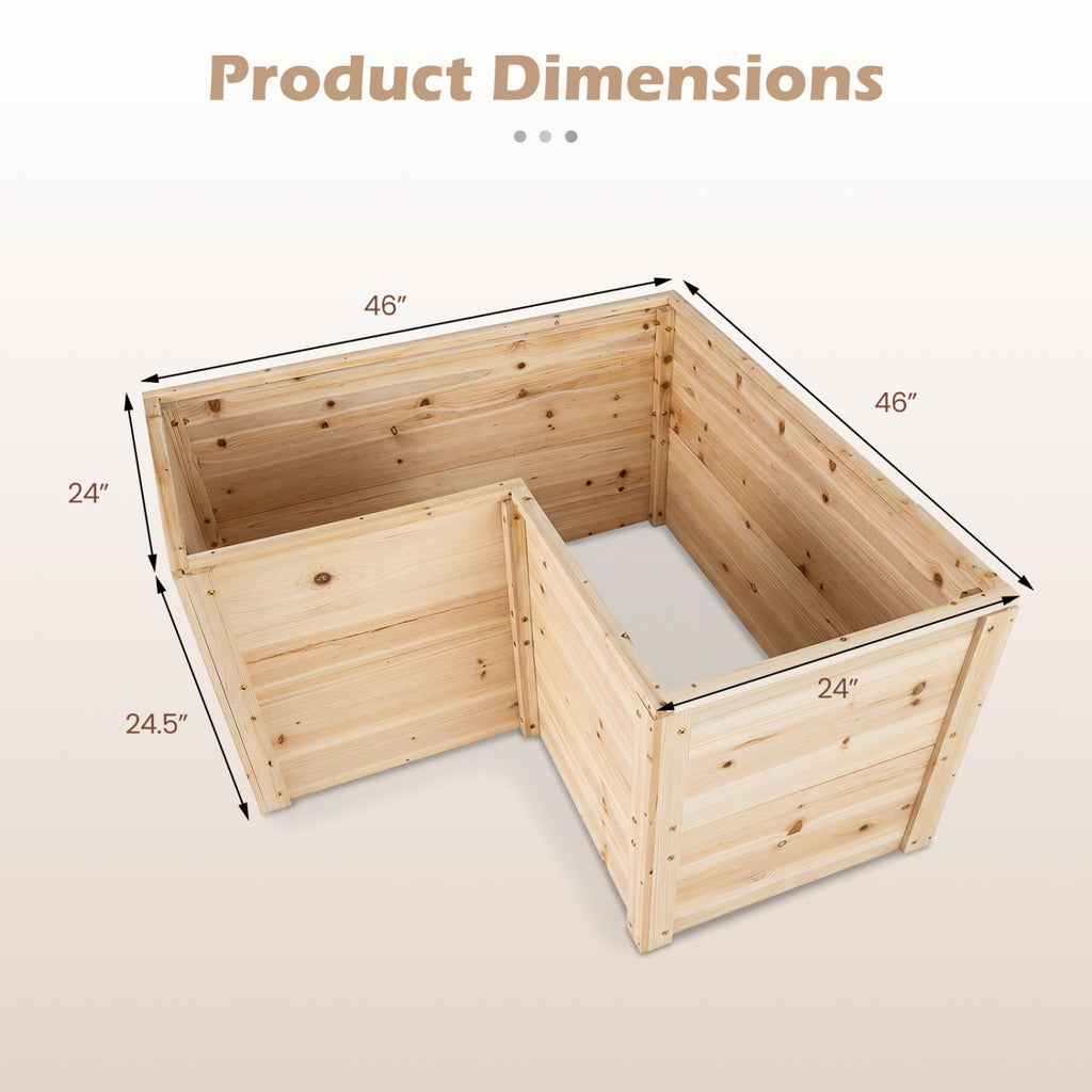 24 Inch L-Shaped Wooden Raised Garden Bed with Open-Ended Base