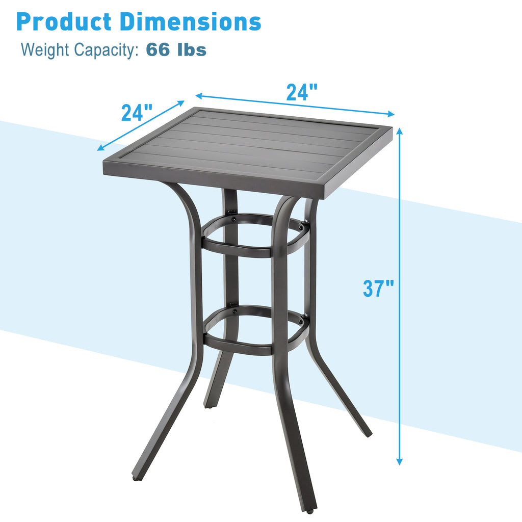 24 Inch Patio Bar Height Table with Aluminum Tabletop and Adjustable