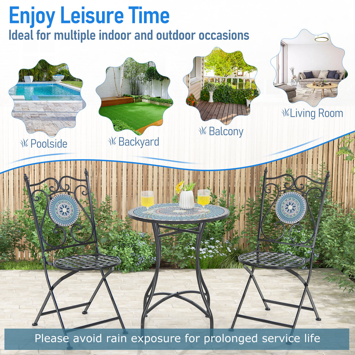 24" Patio Bistro Table with Ceramic Tile Top - Multicolor