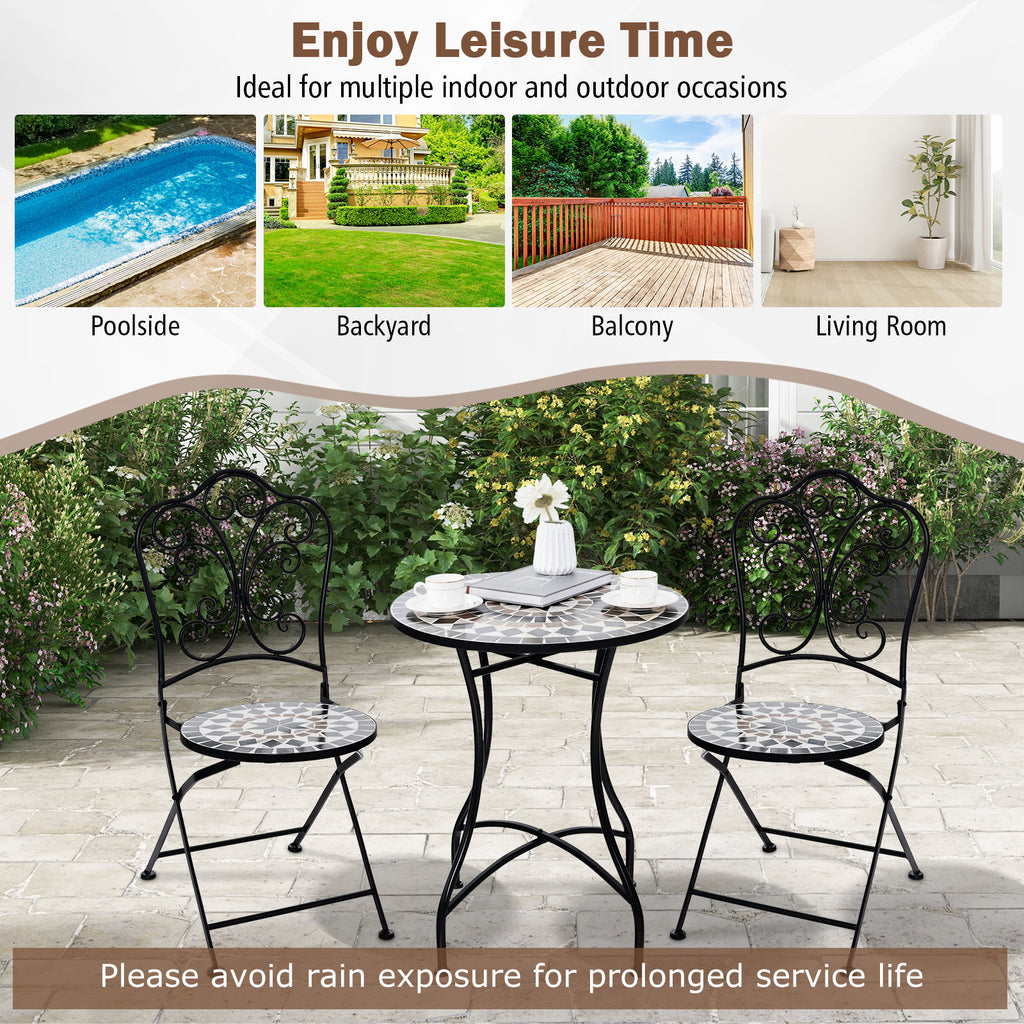 24 Inch Patio Bistro Table with Ceramic Tile Tabletop