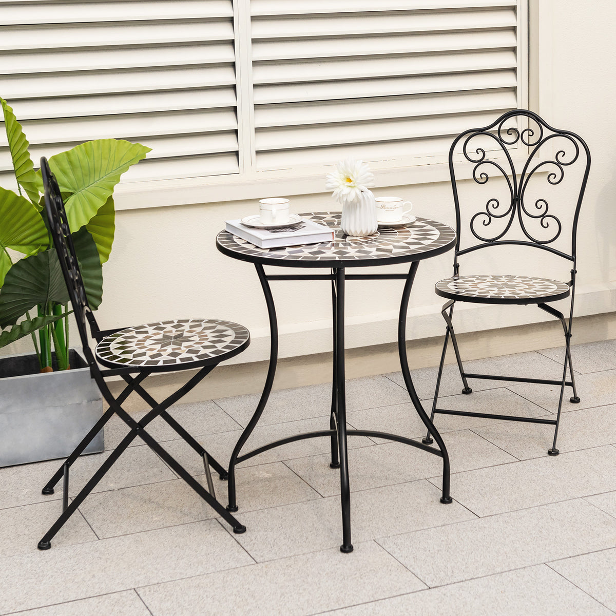 24 Inch Patio Bistro Table with Ceramic Tile Tabletop