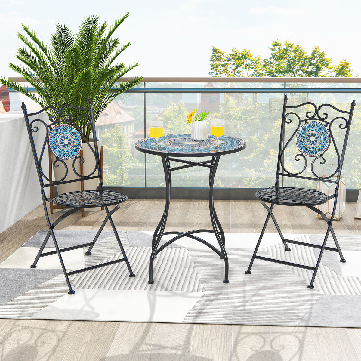 24" Patio Bistro Table with Ceramic Tile Top - Multicolor