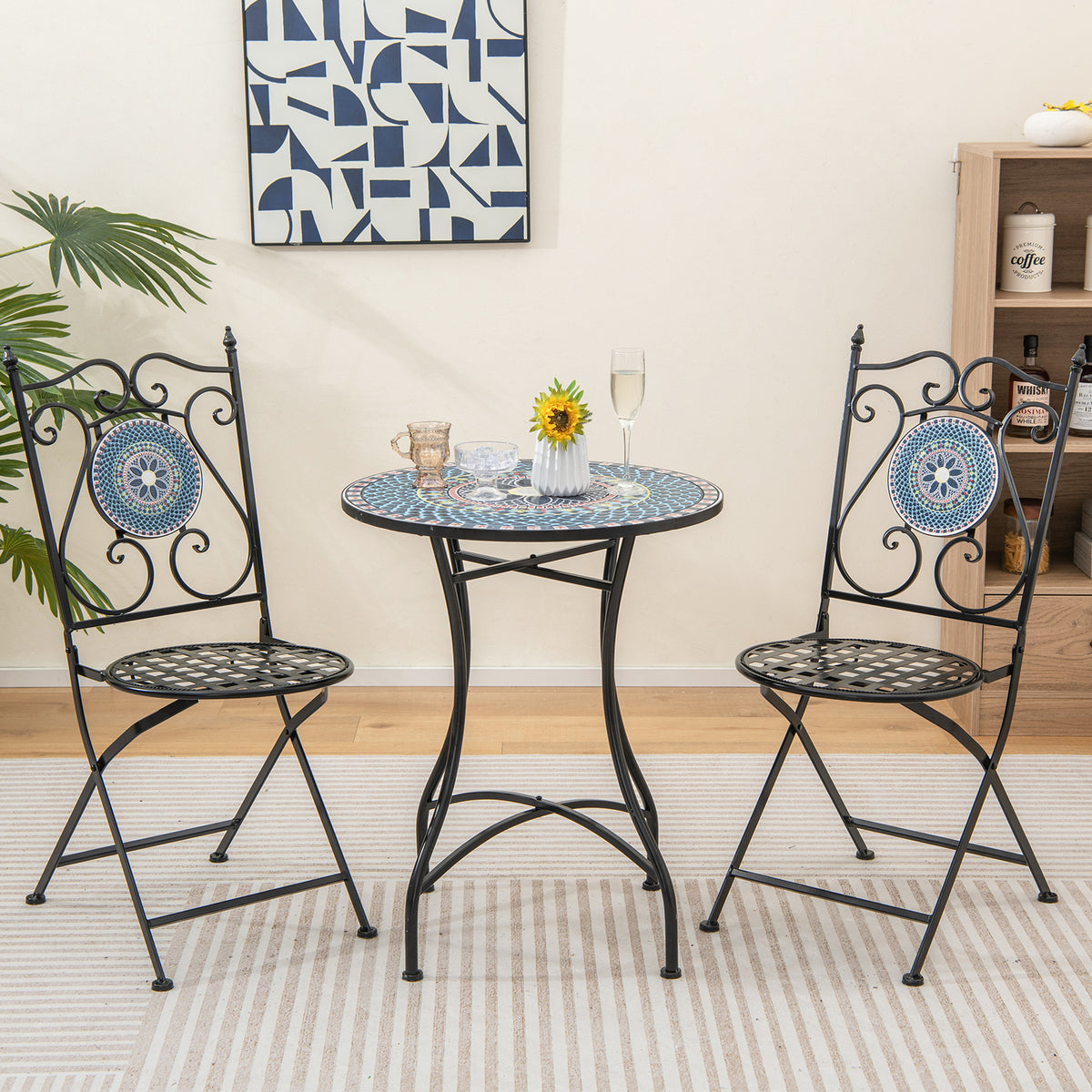 24 Inch Patio Bistro Table with Ceramic Tile Tabletop