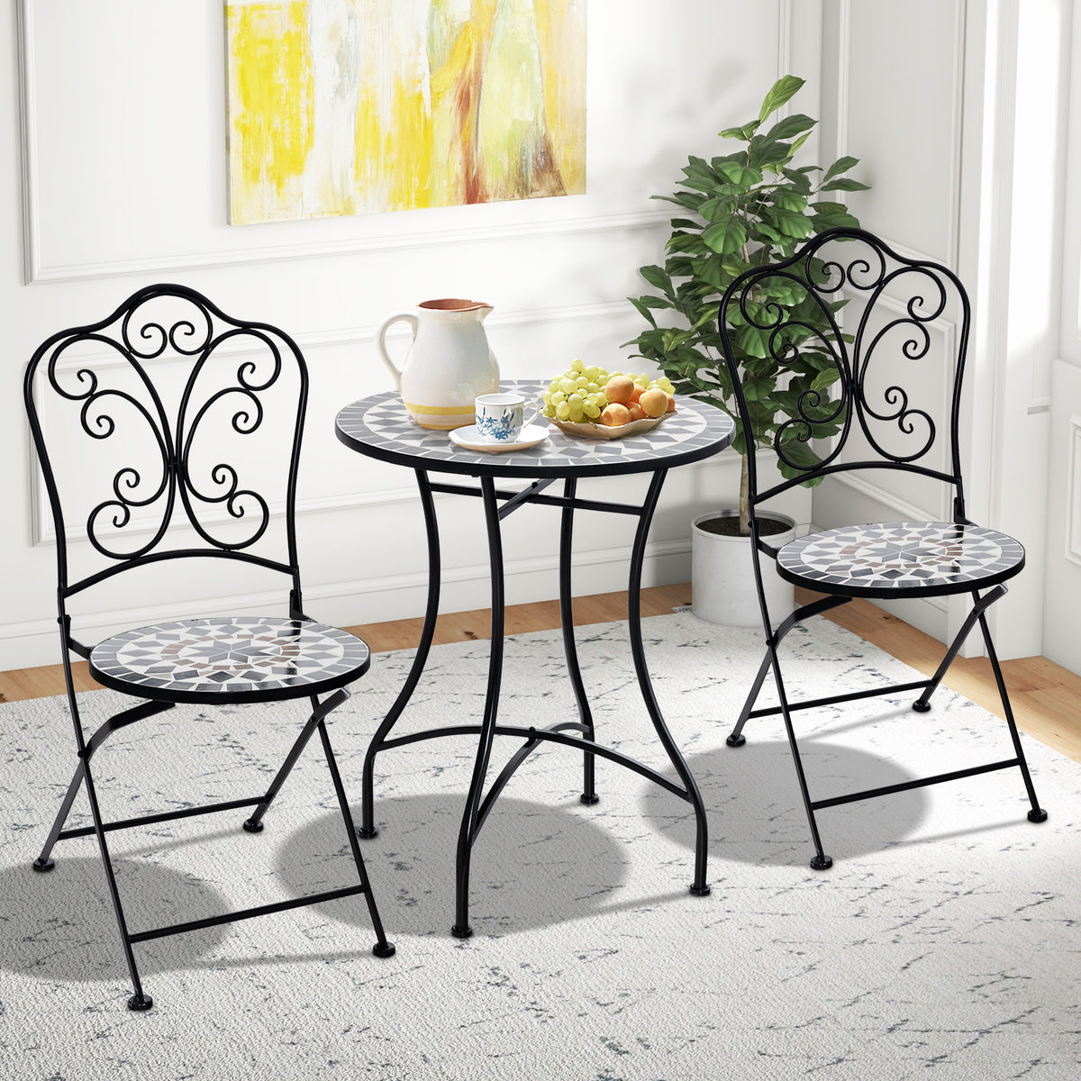 24 Inch Patio Bistro Table with Ceramic Tile Tabletop