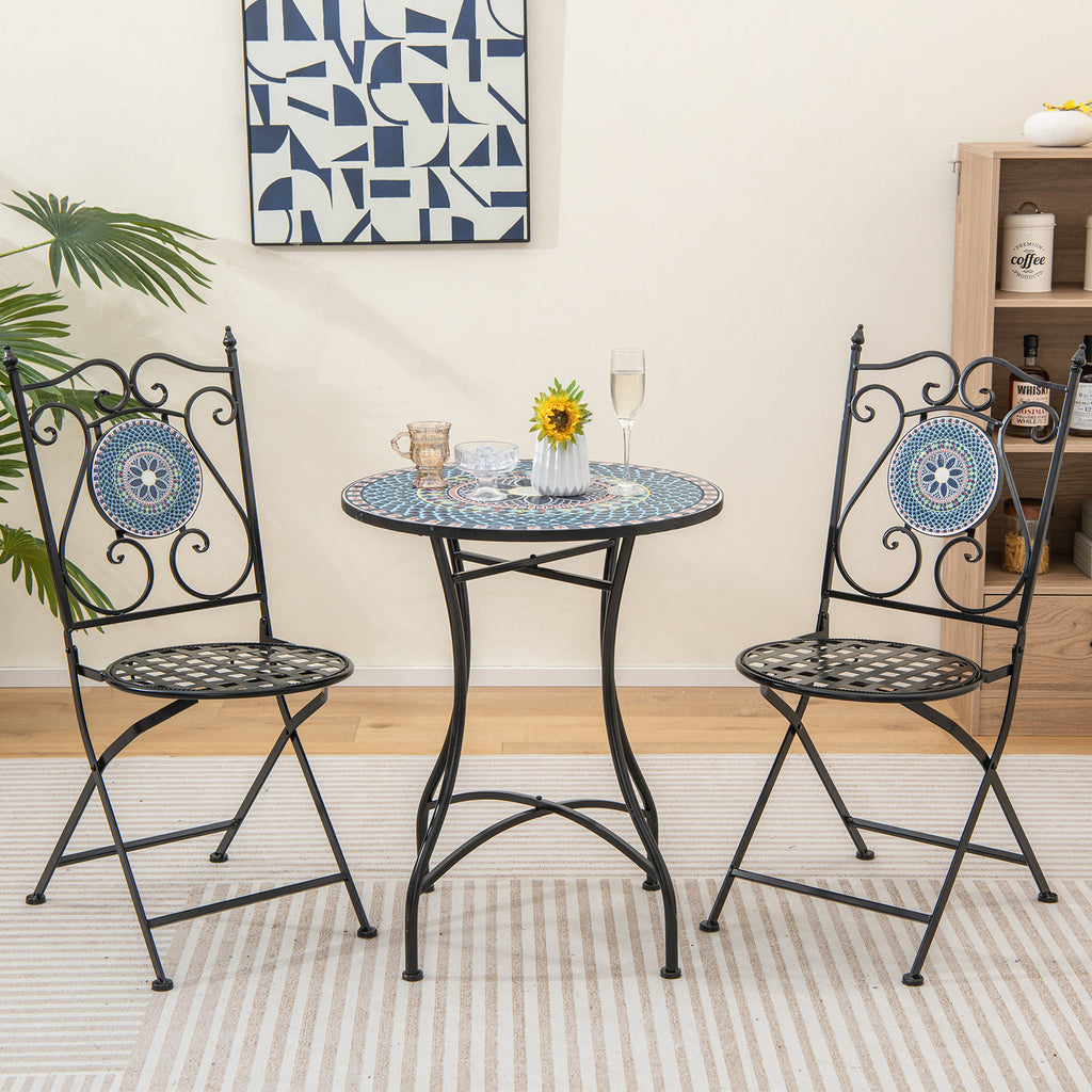 24" Patio Bistro Table with Ceramic Tile Top - Multicolor
