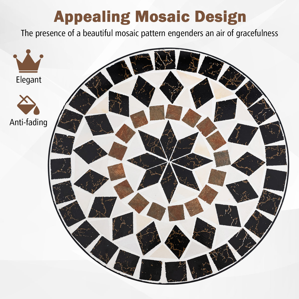 24 Inch Patio Bistro Table with Ceramic Tile Tabletop