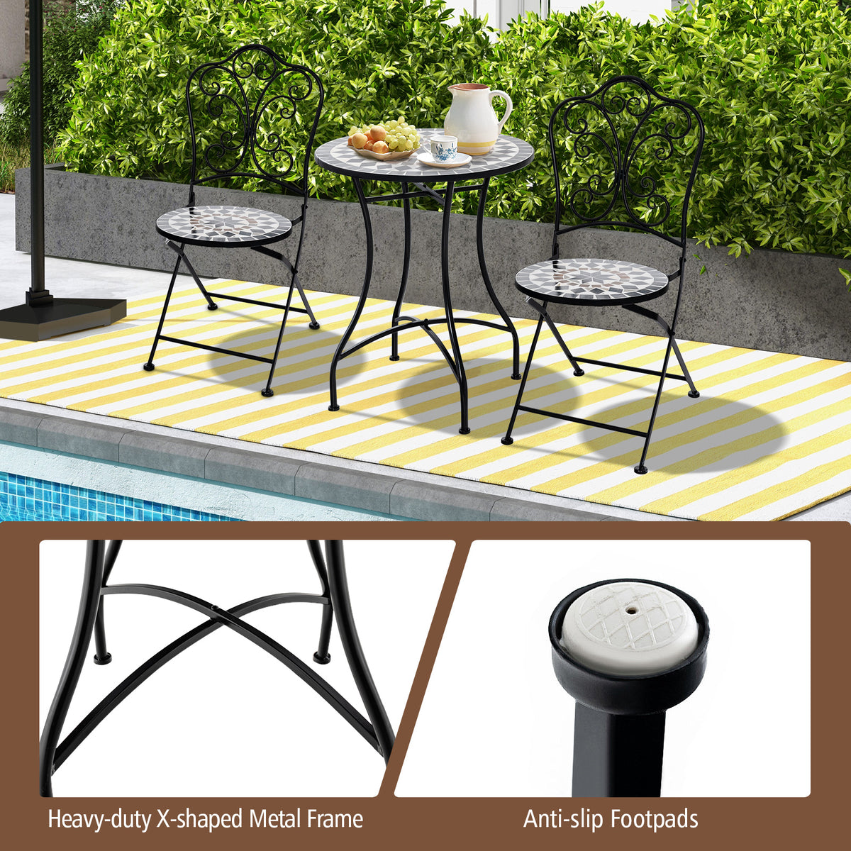 24 Inch Patio Bistro Table with Ceramic Tile Tabletop
