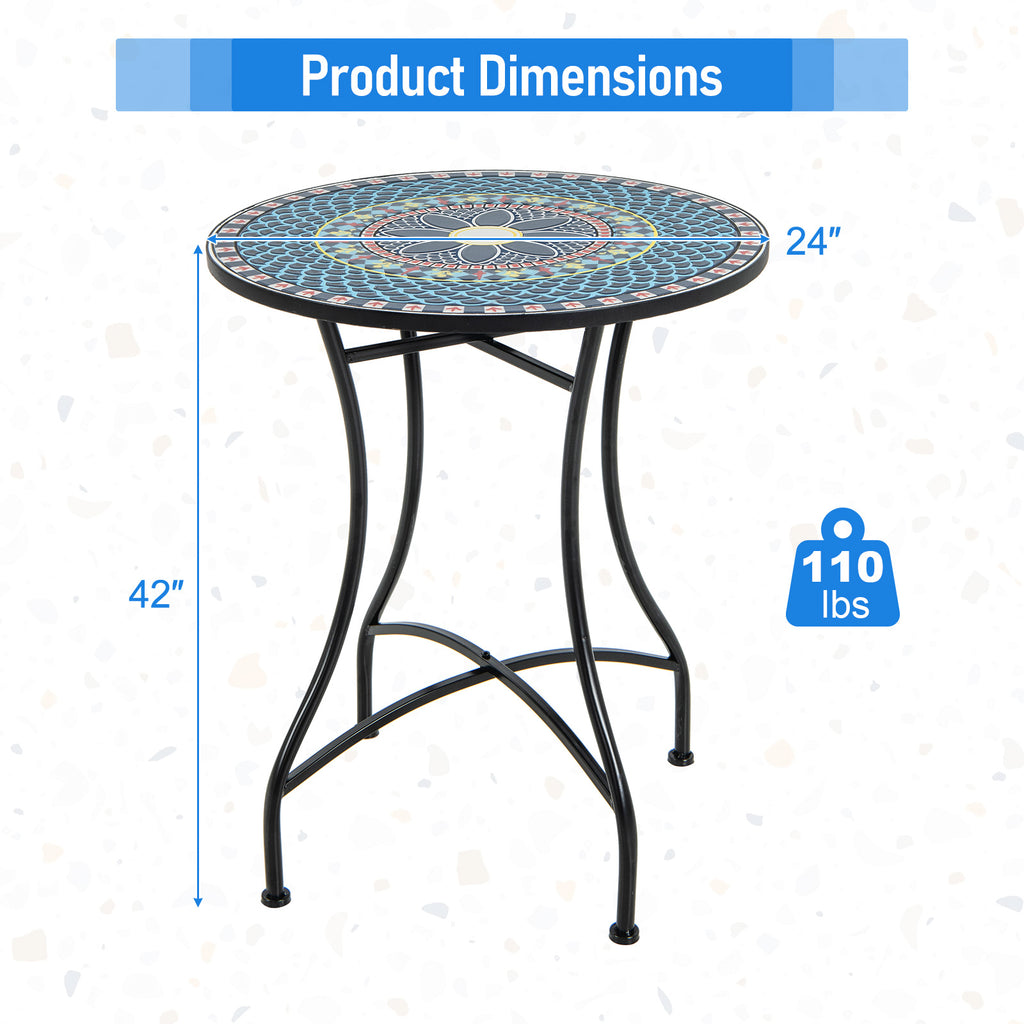24 Inch Patio Bistro Table with Ceramic Tile Tabletop