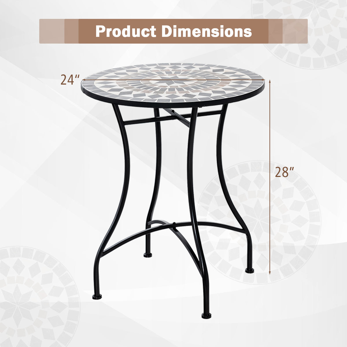24 Inch Patio Bistro Table with Ceramic Tile Tabletop