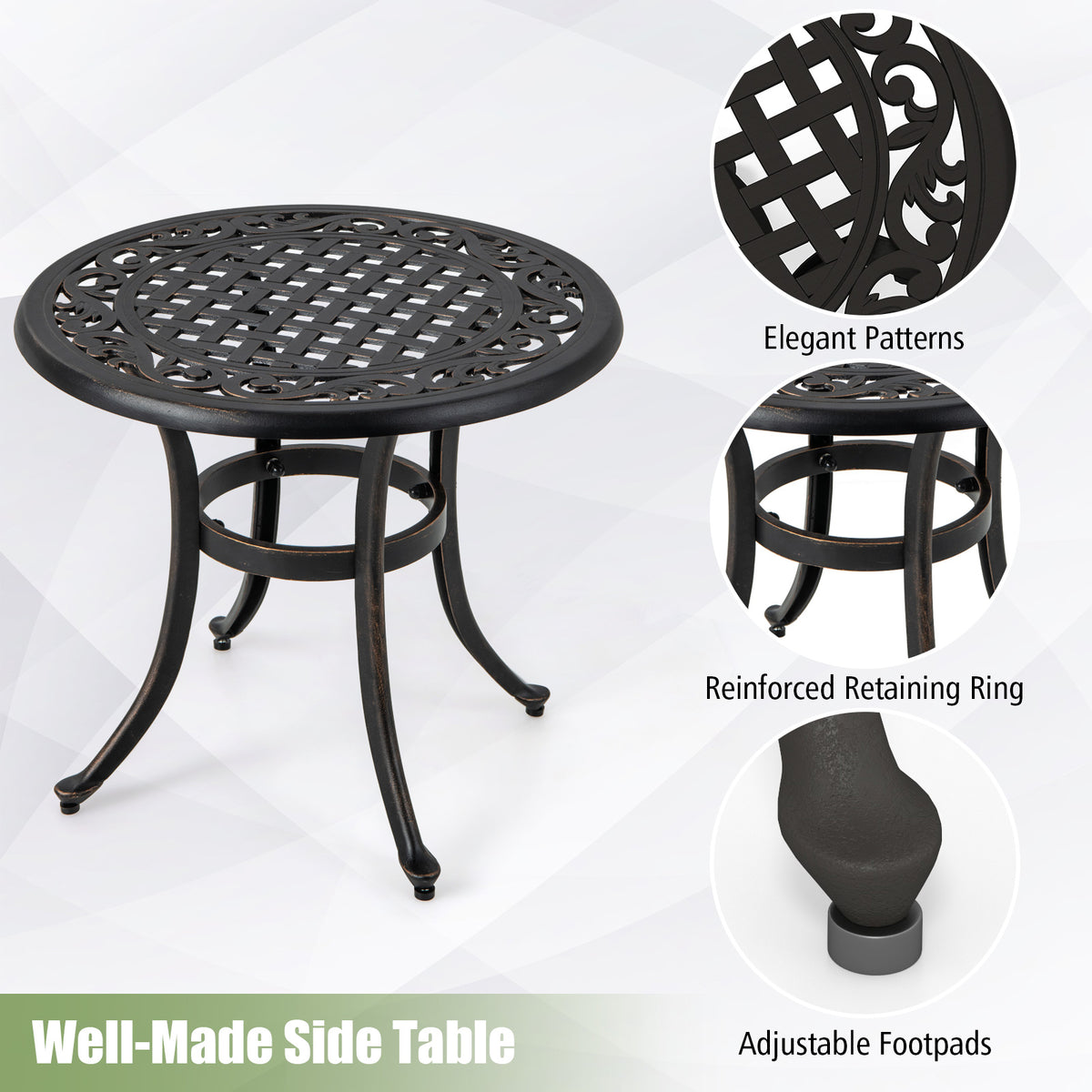 24" Round Patio Side Table, Rustic Brown