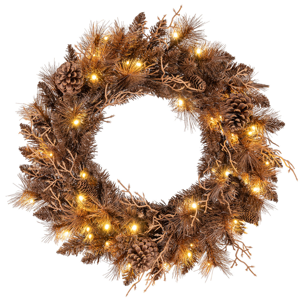 Set of 1 24-Inch Pre-lit Christmas Wreath with 105 Tips & Warm White LED Lights
