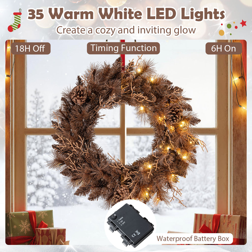 Set of 1 24-Inch Pre-lit Christmas Wreath with 105 Tips & Warm White LED Lights