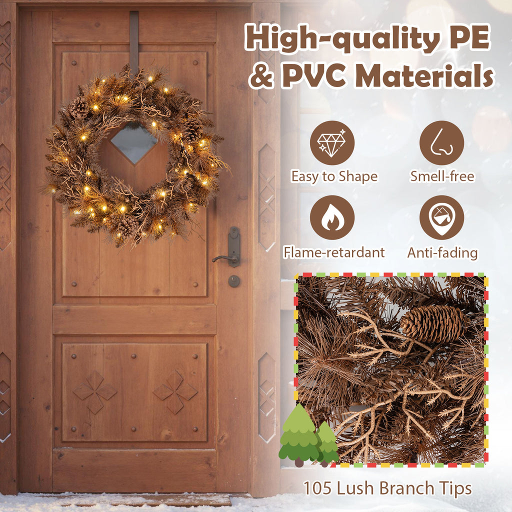Set of 1 24-Inch Pre-lit Christmas Wreath with 105 Tips & Warm White LED Lights