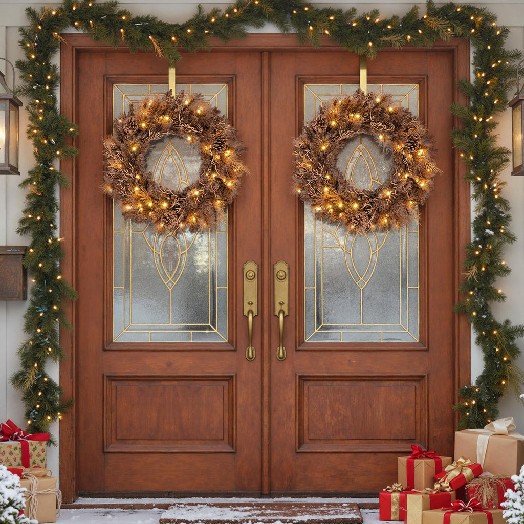 Set of 1 24-Inch Pre-lit Christmas Wreath with 105 Tips & Warm White LED Lights