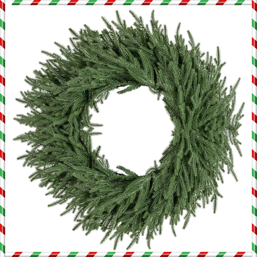 24 Inch Pre-lit Christmas Wreath with 108 Tips & 35 LED Lights – Set of 1