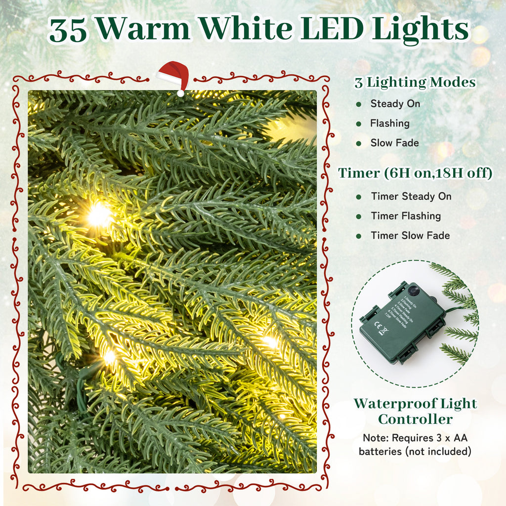 24 Inch Pre-lit Christmas Wreath with 108 Tips & 35 LED Lights – Set of 1