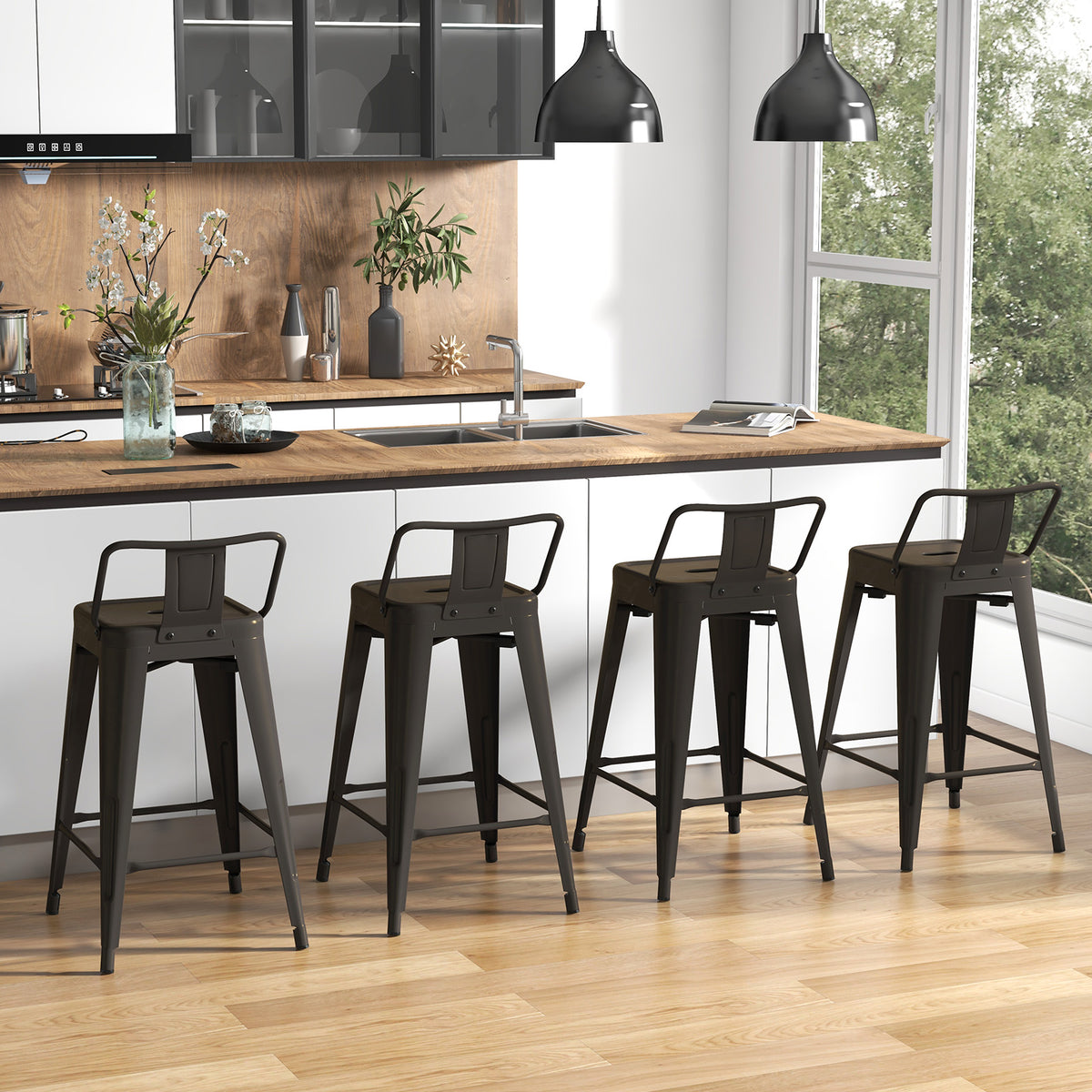 24 Inch Cafe Side Chair with Removable Back - Gun Middle Back