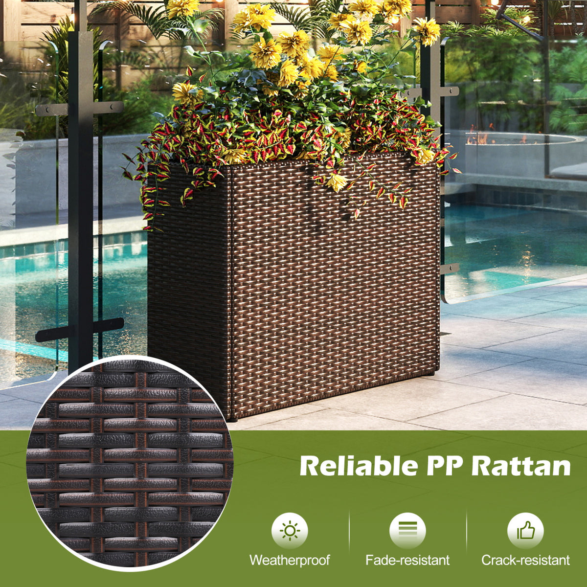 24-Inch Raised Garden Bed Planter with PE Rattan & Liner
