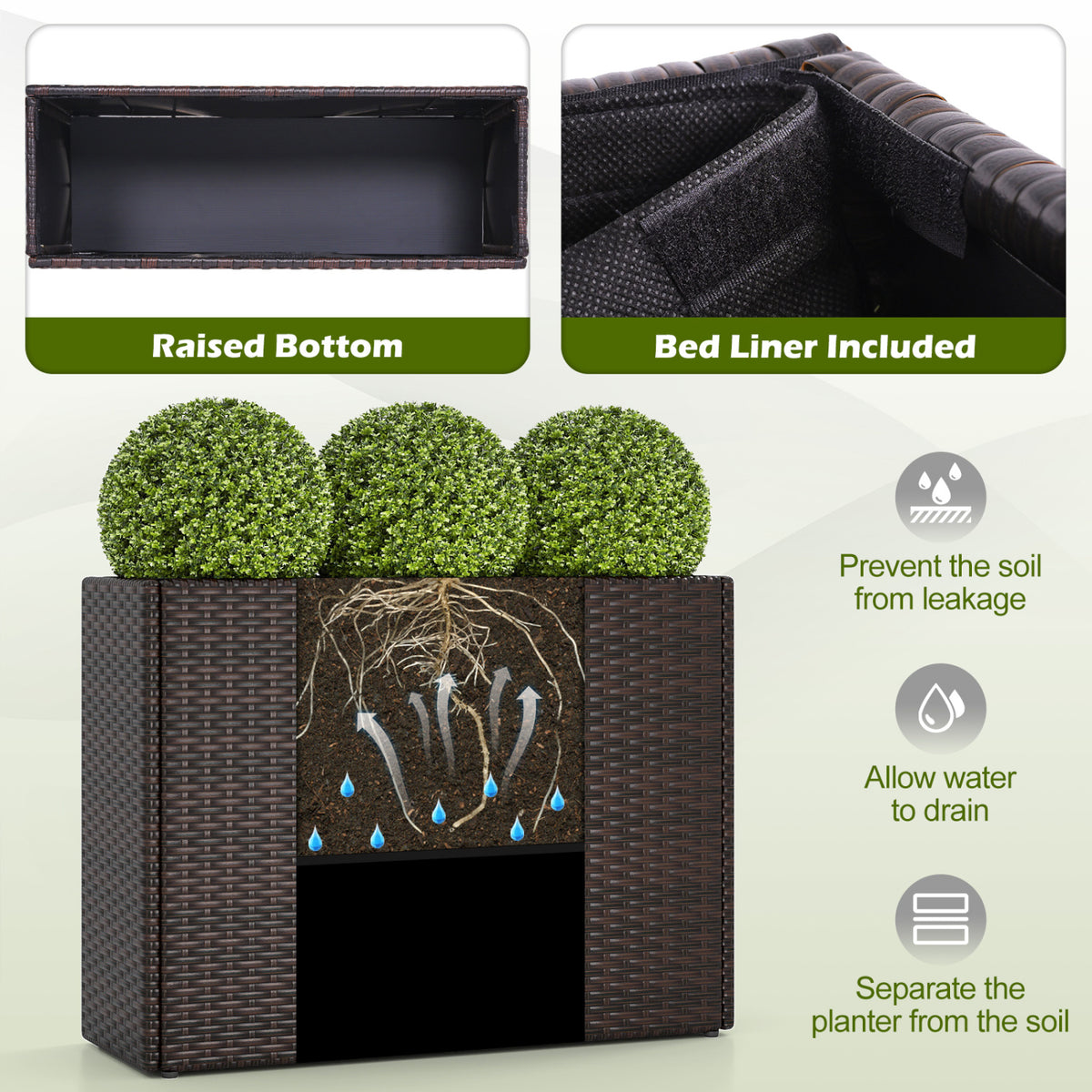 24-Inch Raised Garden Bed Planter with PE Rattan & Liner
