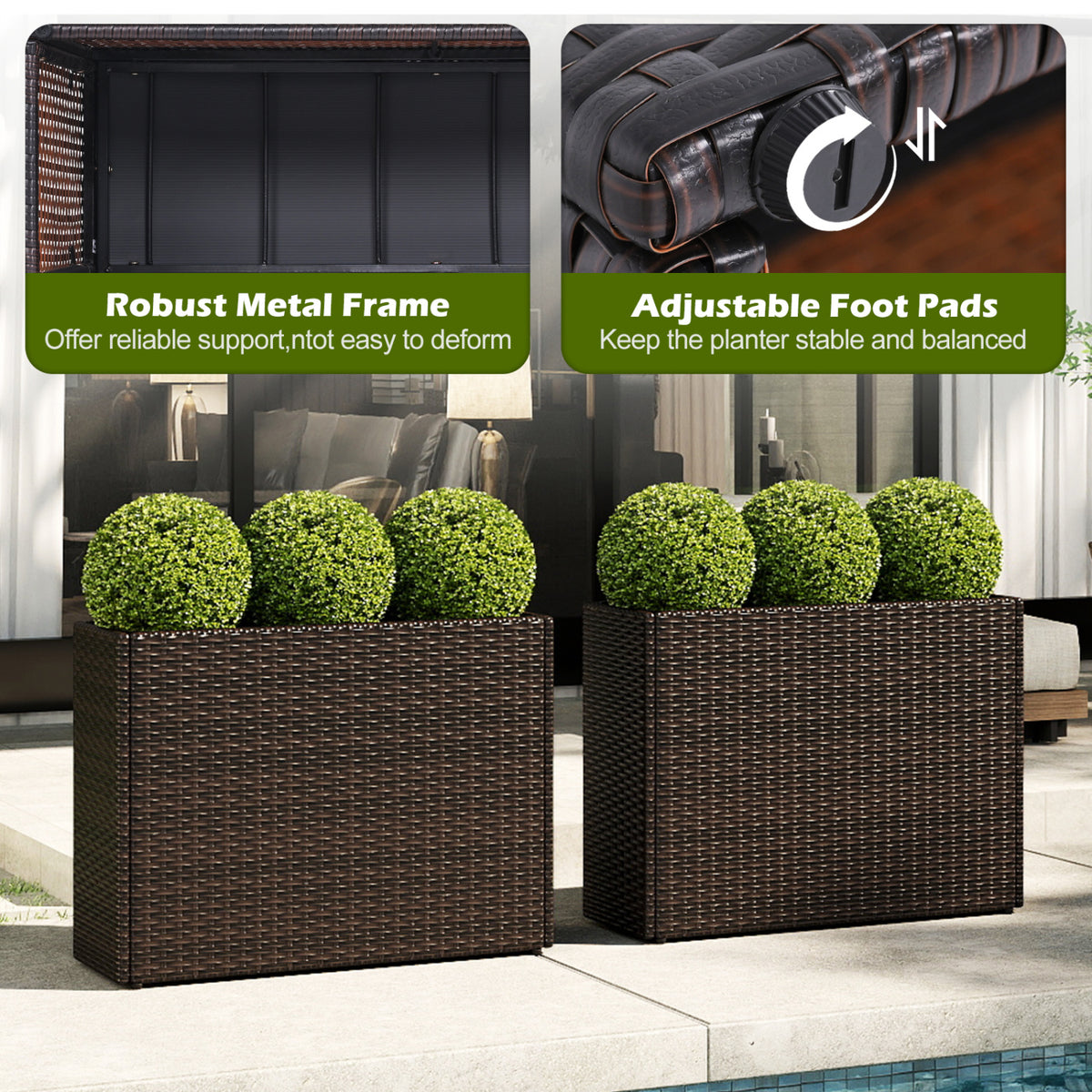 24-Inch Raised Garden Bed Planter with PE Rattan & Liner