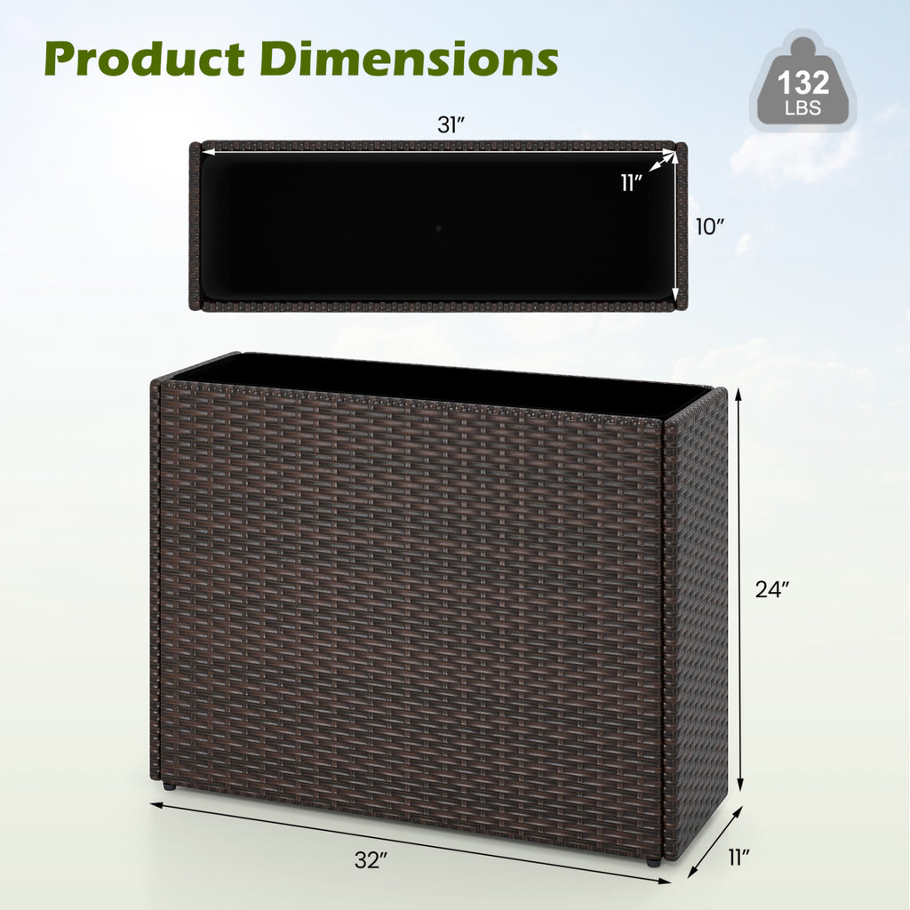 24-Inch Raised Garden Bed Planter with PE Rattan & Liner
