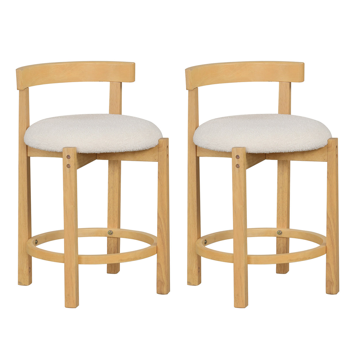 24 Inch Sherpa Counter Stools, Set of 4, Curved Backrest